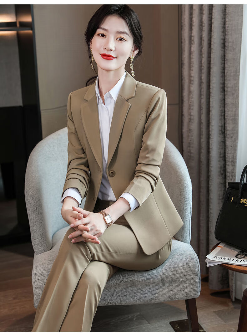 秋季上新西服套装女2021新款灰色西装套装女装外套秋冬韩版时尚气质垂