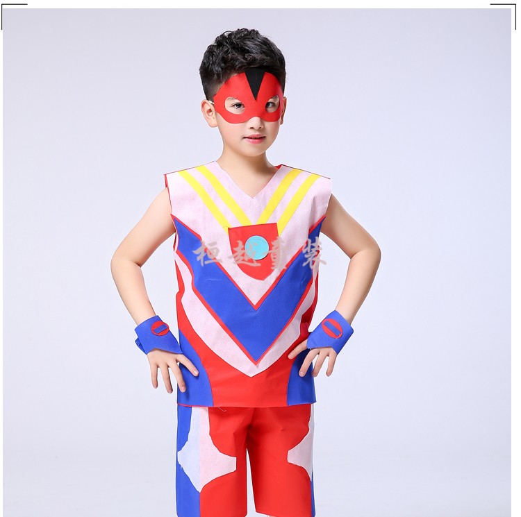 儿童时装秀手工材料diy奥特曼幼儿园子走秀表演出服装w红色男款110cm