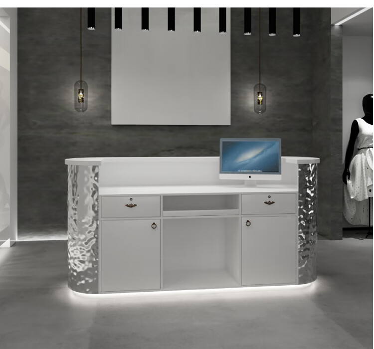 不锈钢水波柜台弧形简约现代服装店理发店收银台接待前台平台面100x6