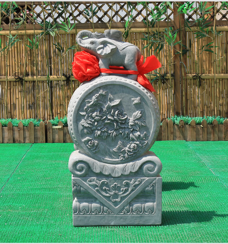 乾弘 石雕青石仿古门墩门口抱鼓石摆件一对家用看门石狮子貔貅小象