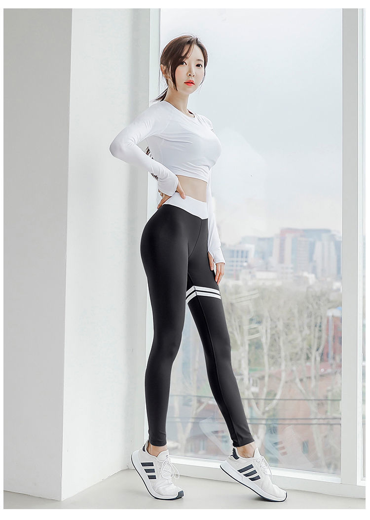 高端瑜伽服女健身房紧身时尚性感高腰速干衣跑步运动套装春夏z黑色