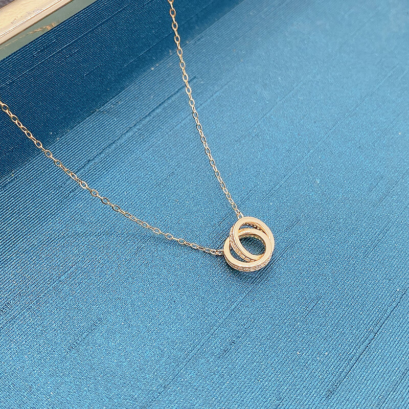 微镶满钻环环相扣s925银项链女颈链简约潮流气质锁骨链百搭时尚生日