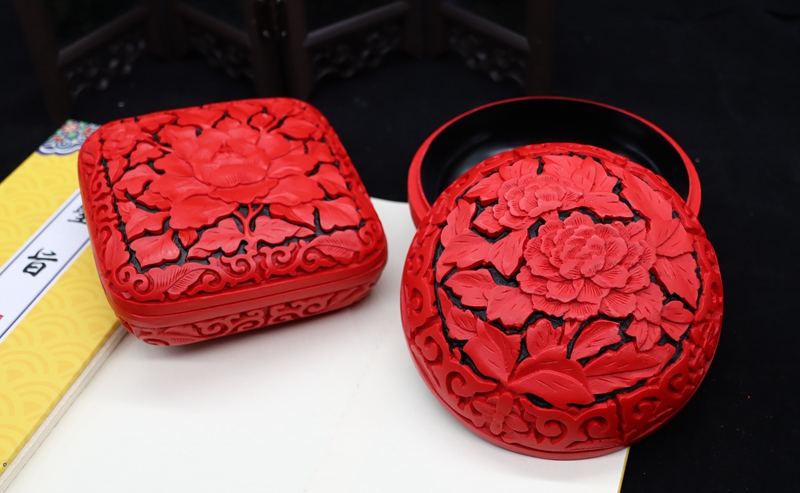 印泥首饰盒北京漆器漆雕首饰盒印泥盒民间特色工艺品中国风礼物出国