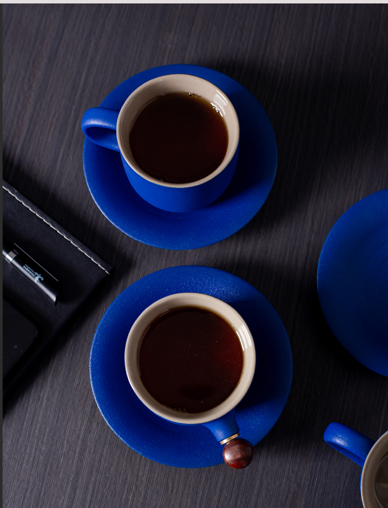 克莱因蓝咖啡杯高颜值克莱因蓝杯子男女轻奢咖啡杯套装小精致陶瓷蓝色