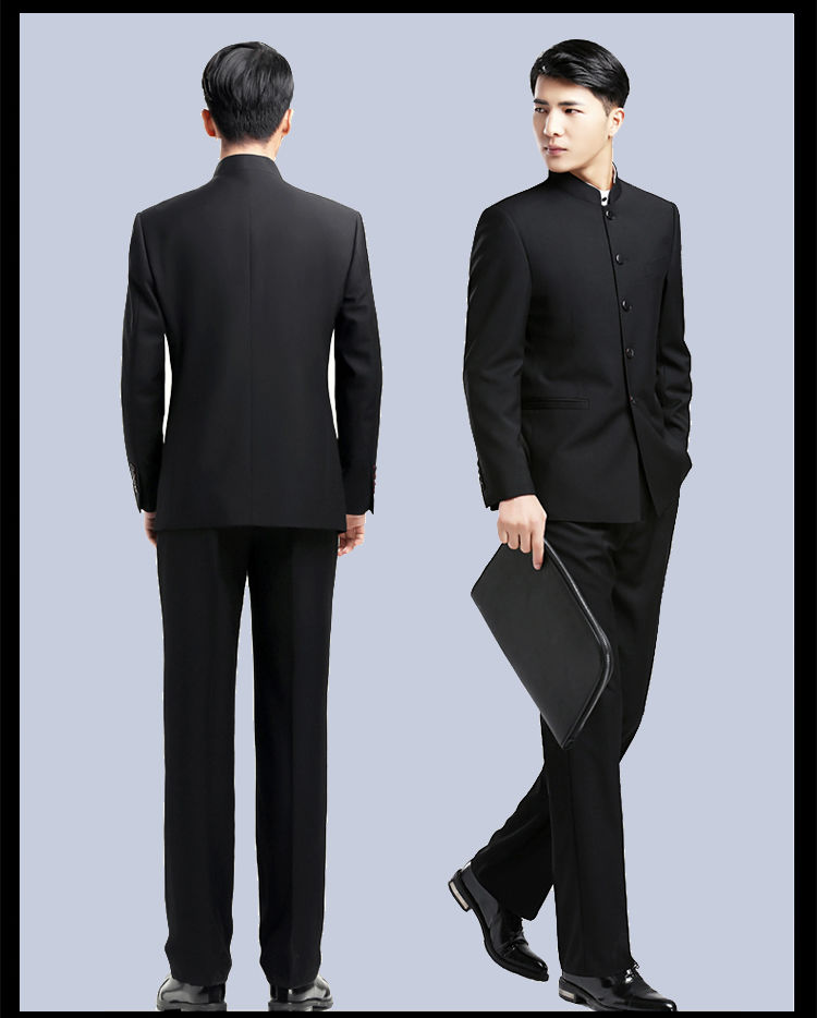 青山装套装中华立领修身西服中国风演出服结婚礼服唐装男单上衣绣龙款