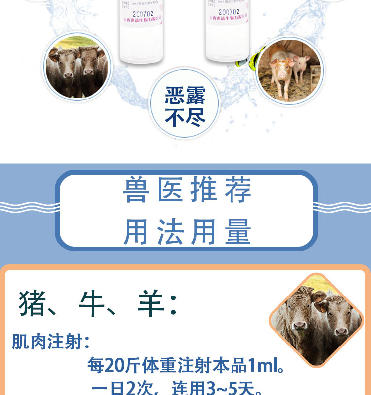 益母产后康兽用兽药猪药牛羊母猪犬猫产前产后消炎鱼腥草注射用液 1盒