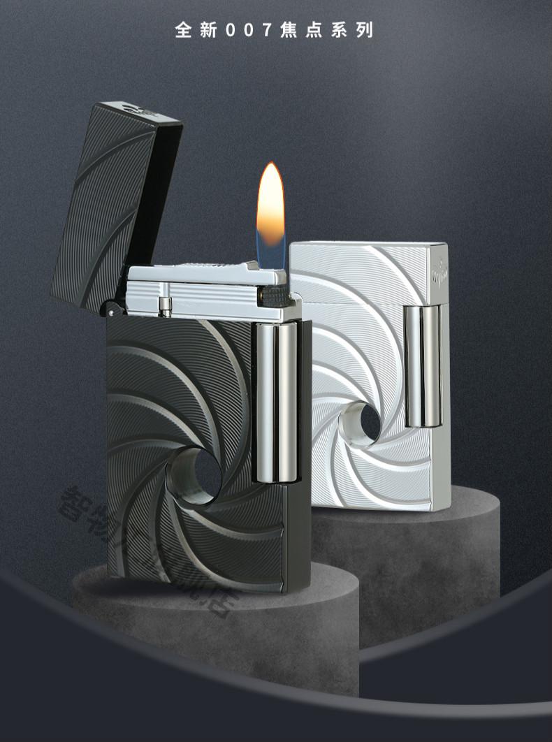 65轻奢高端60钢音朗声打火机男士007打火机侧滑轮纯铜充气体个性