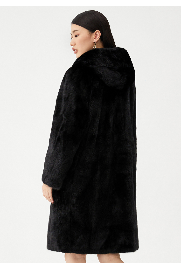 影儿十二篮21冬新款简约中长连帽黑色水貂皮草 黑色 38【图片 价格