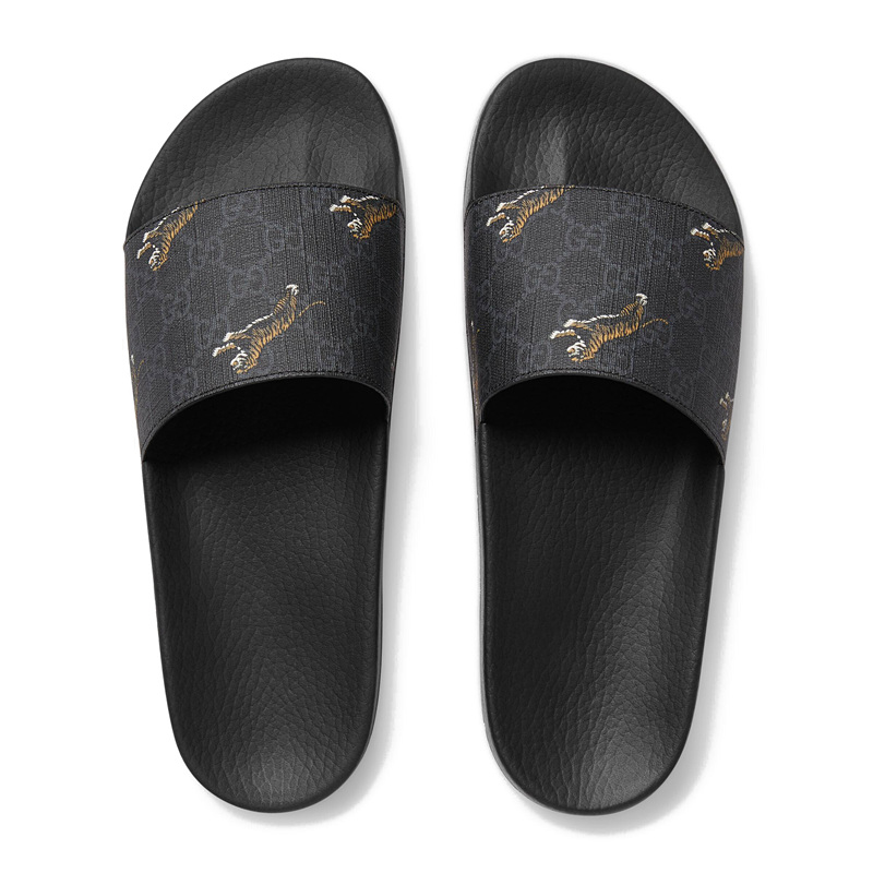 【包税】gucci/古驰  男士老虎印花gg凉拖 407345 g0k00 1084