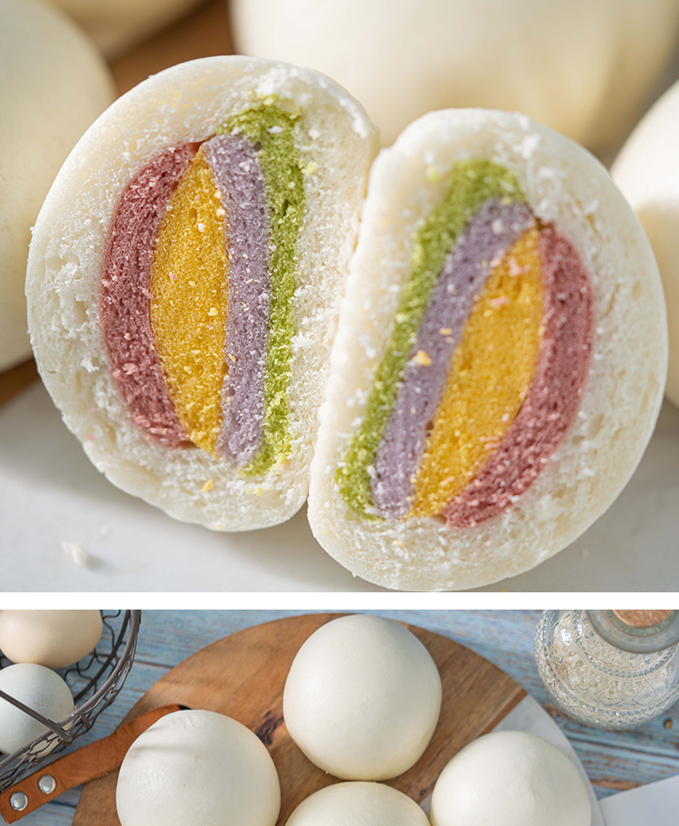 彩虹馒头蔬菜儿童早餐食品卡通包子纯手工速冻果蔬6个