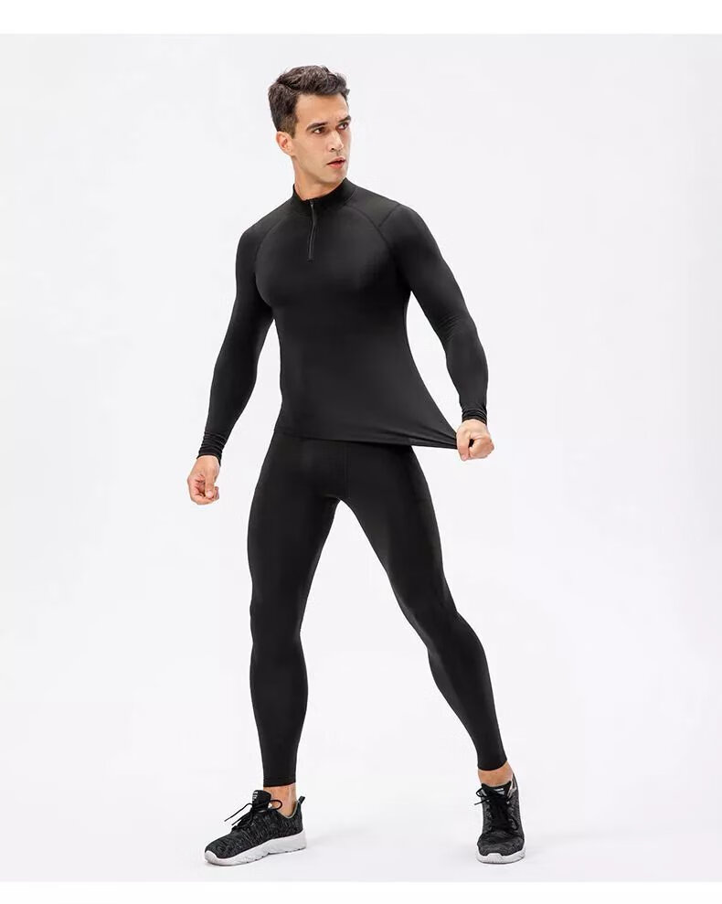 宇徒 秋冬加绒运动紧身裤男体育生高弹训练裤压缩健身打底长裤 黑色加