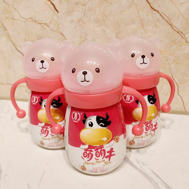 新日期萌萌牛草莓原味奶嘴乳味饮料软儿童成长型饮品酸奶6瓶草莓味230