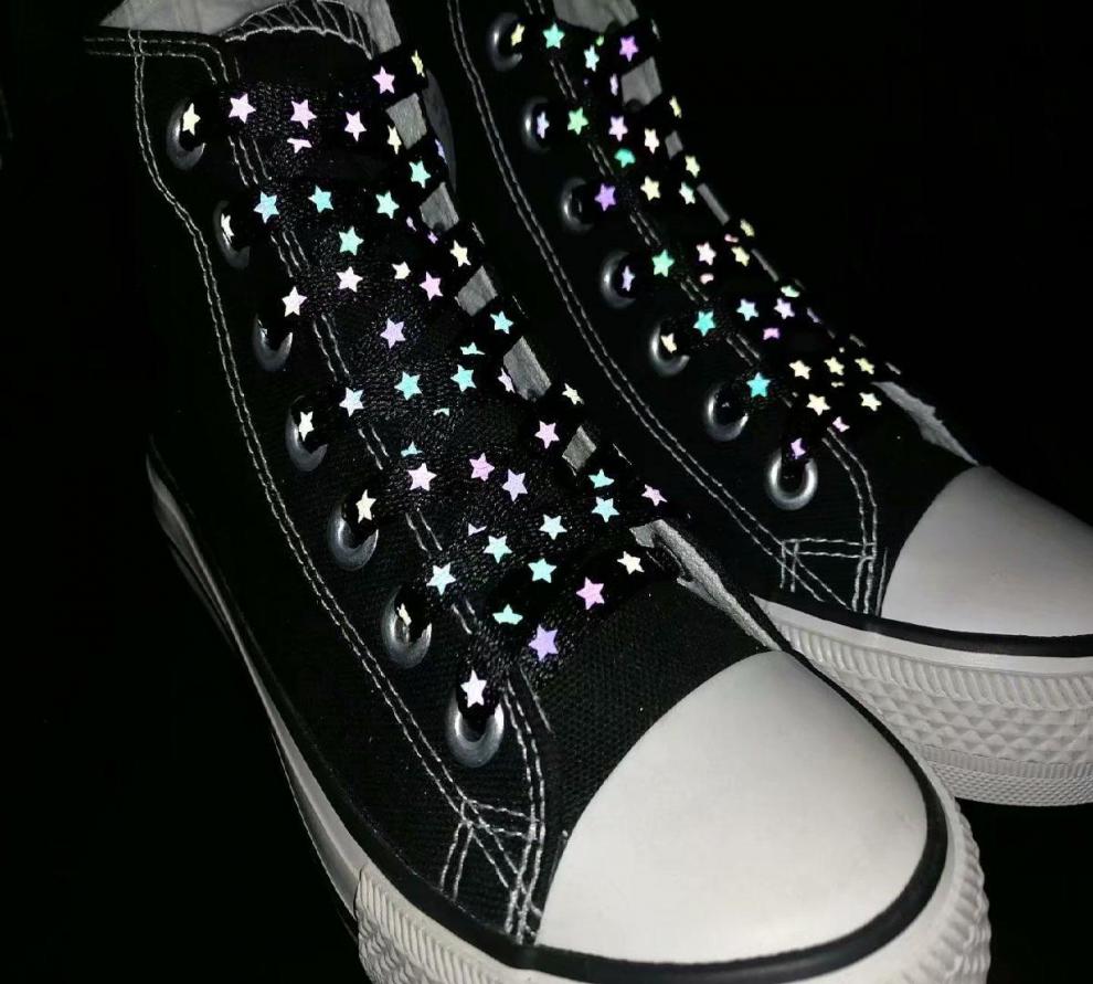 适配af1鞋带1970s鞋带炫彩变色龙镭射反光扁五角星反光鞋带潮 黑色