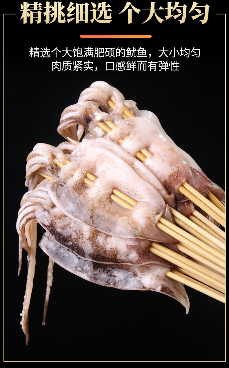 橙伯乐铁板鱿鱼半成品速冻深海大鱿鱼串轰炸大鱿鱼火锅烧烤食材 20串