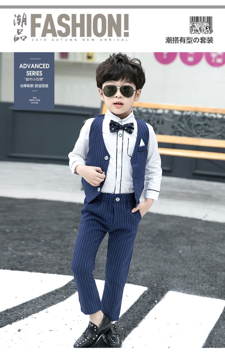 小男孩夏季西装礼服男童礼服儿童小西装马甲3套装英伦4夏5男孩婚礼