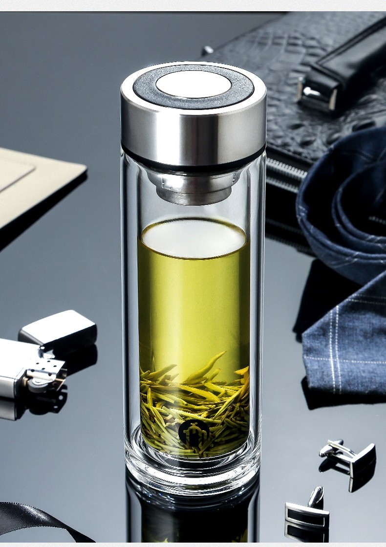 富光茶马仕玻璃杯双层便携家用水杯加厚商务办公杯男士泡茶杯子带滤网