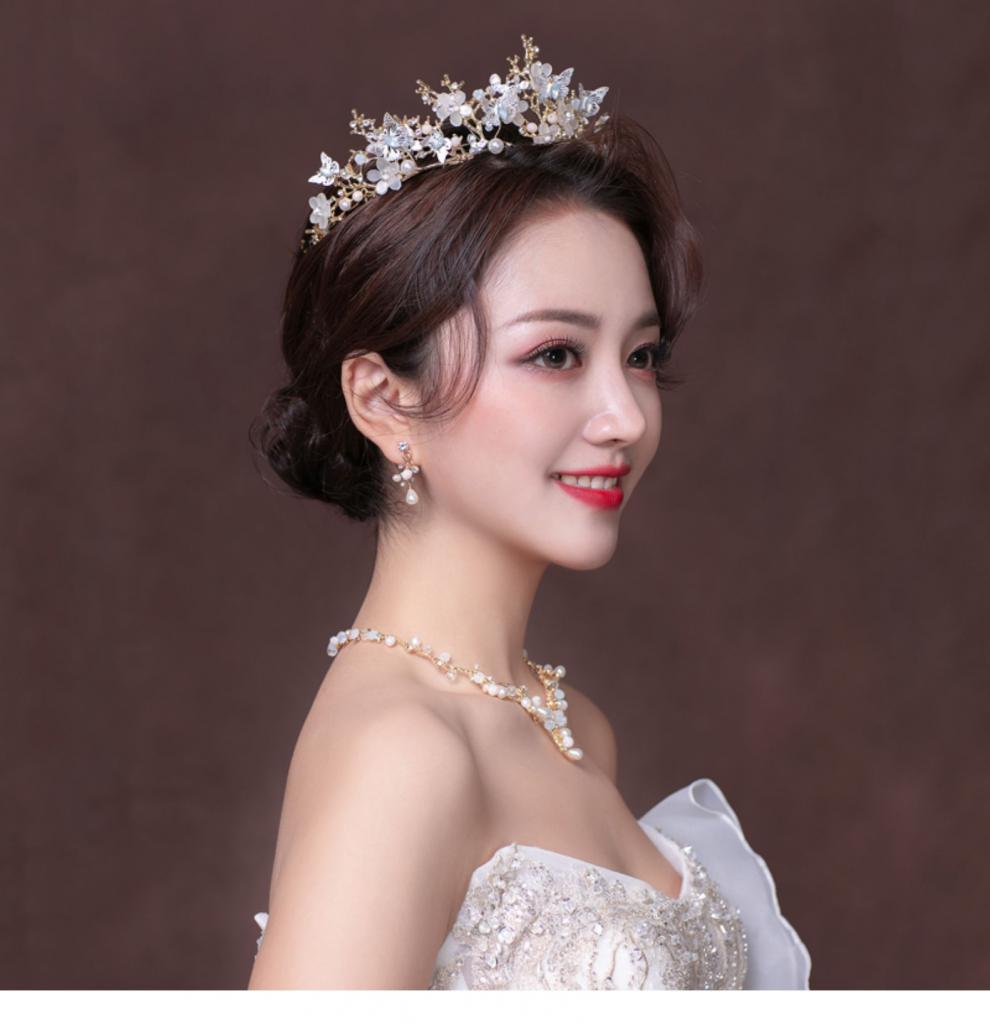 展翠 森系甜美大气香槟色新娘头饰皇冠婚纱结婚仙头冠王冠女 情人节