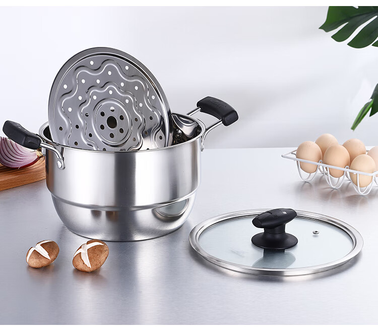 天然气蒸锅明火进口304食品级小蒸锅一层1单层家用加厚迷你汤锅家用
