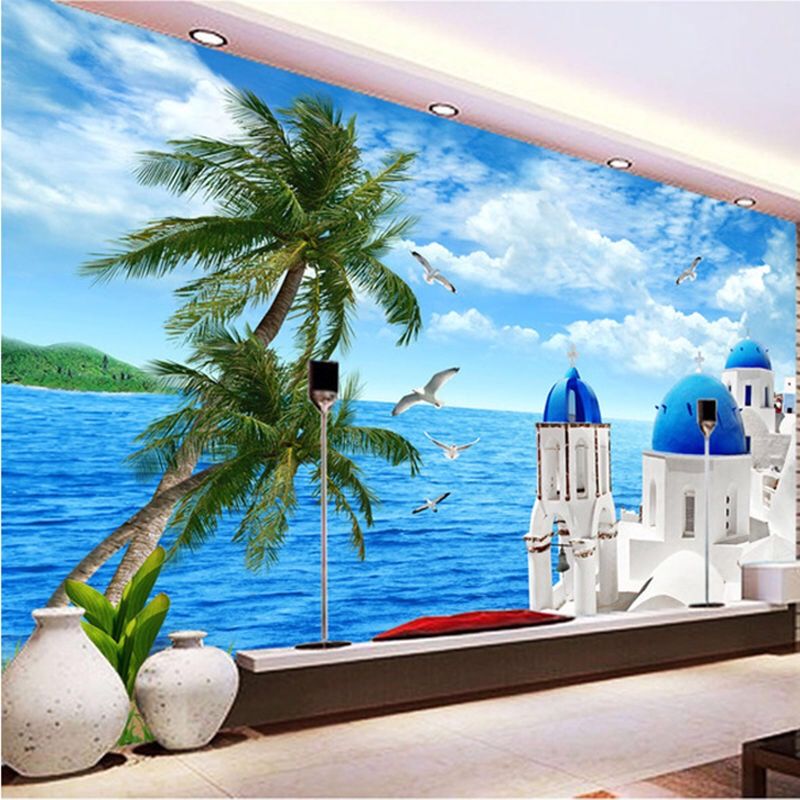 3d海景电视背景墙电视墙墙画壁画18d背景墙壁画装饰画e款无缝牛津布一