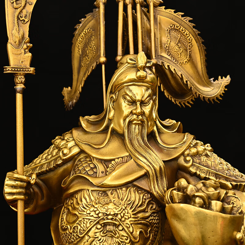 木卫 关公摆件纯铜九龙托宝关公背插五旗武财神客厅办公室供养开业