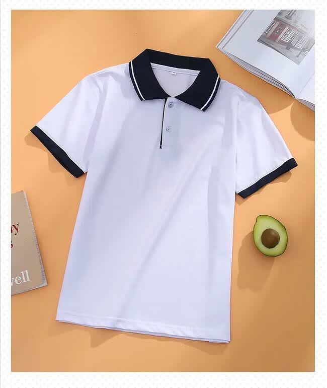 kzoh夏季短袖校服套装初中宽松翻领白色t恤女上衣校园团体服高中班服