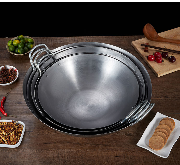 铁锅加厚厨师饭店商用炒菜锅传统老式熟铁锅家用无涂层炒锅加厚双耳