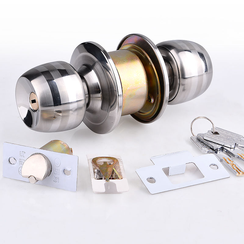 球形锁家用门球型锁卧室卫生间厕所不锈钢房间木门球型锁常规版银色60