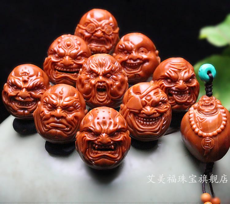 艾美福 山鬼恶僧橄榄核手串核雕铁核大籽纯手工雕刻橄榄胡文玩男士苏
