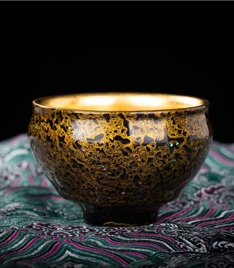 主人杯礼品窑变品茗杯轻奢家用商务漆艺大号手工大漆鎏金束口建盏茶杯