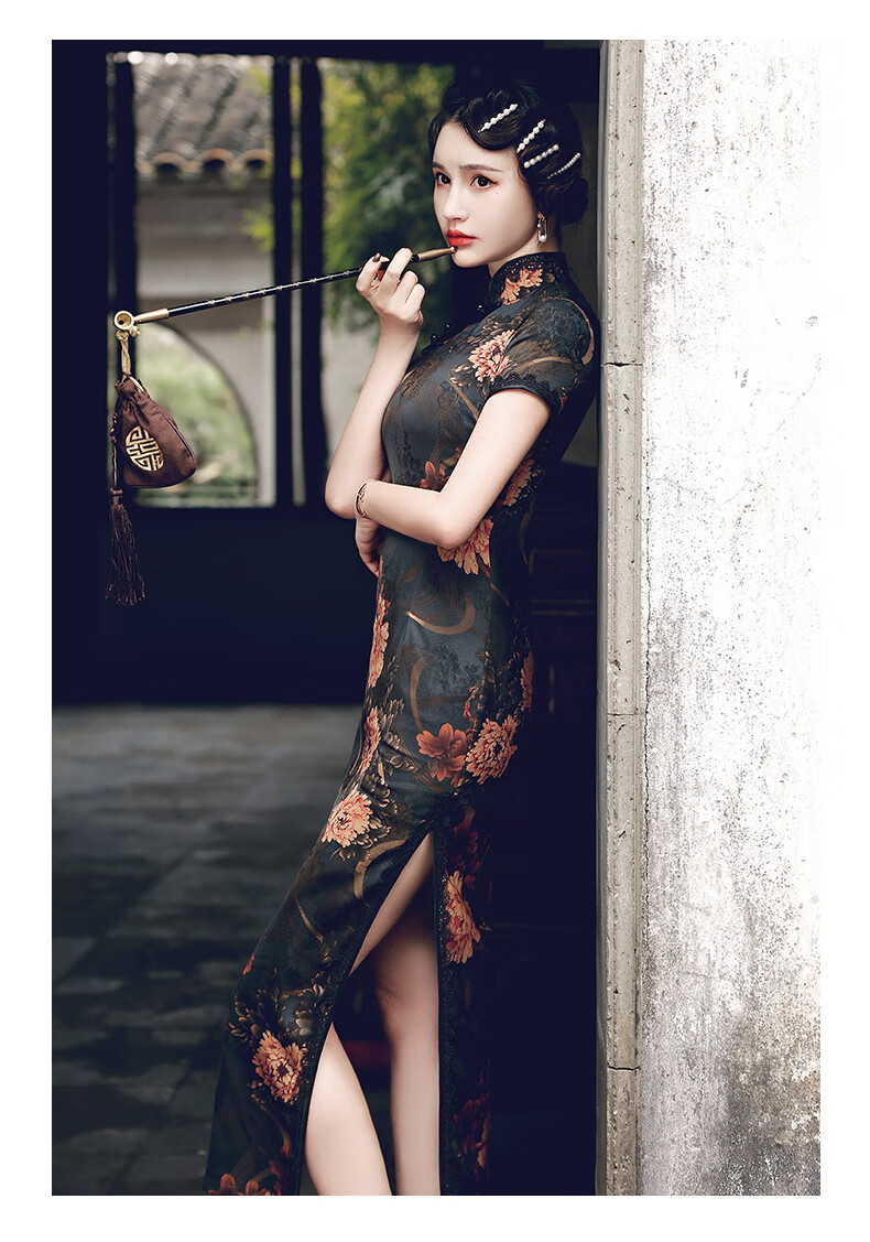 民国老上海2021夏季新款气质高端复古中国风连衣裙高开叉长款改良旗袍