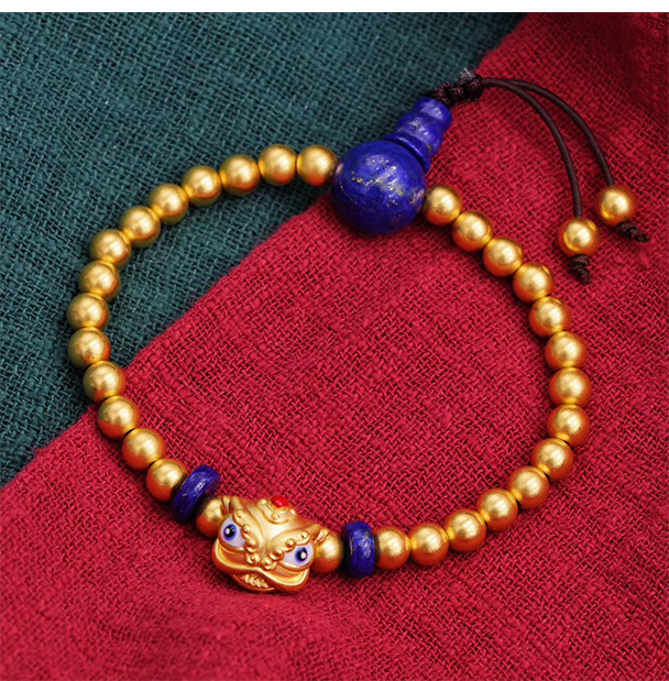 古法金珠手串999足金狮子转运珠黄金手链小圆珠纯金散珠编织传承古法