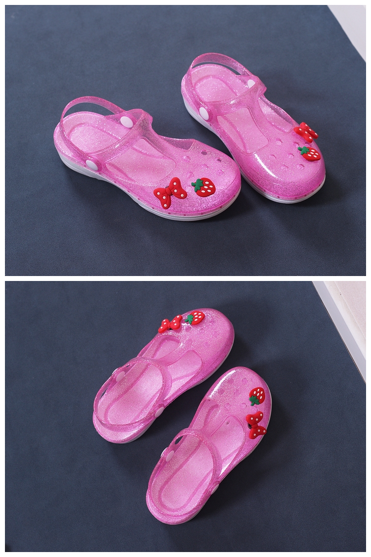 贝贝蝉儿童洞洞鞋女童凉鞋拖鞋夏款公主包头小女孩中大童塑料水晶果冻