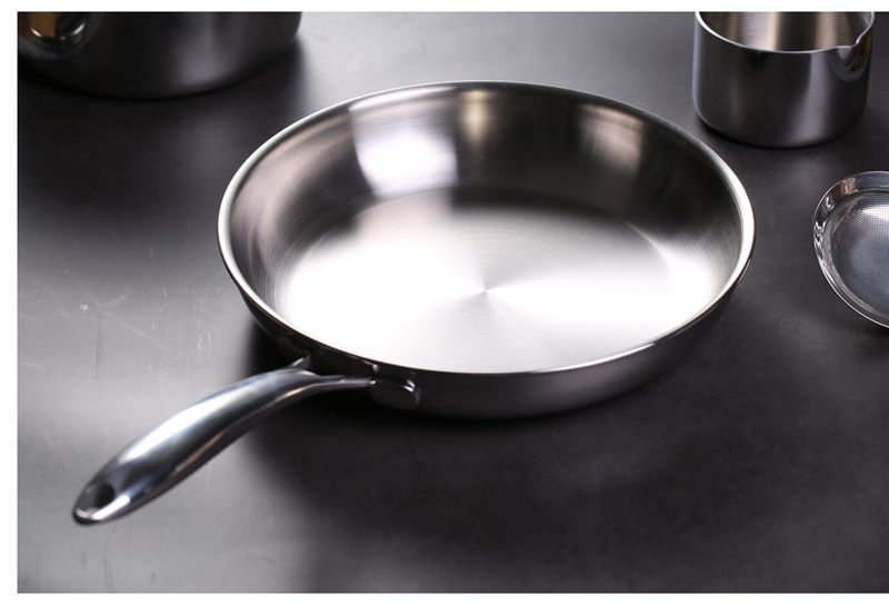 不锈钢煎锅加厚304平底锅不粘炒菜锅无涂层煎盘烙饼锅饼铛家用商用