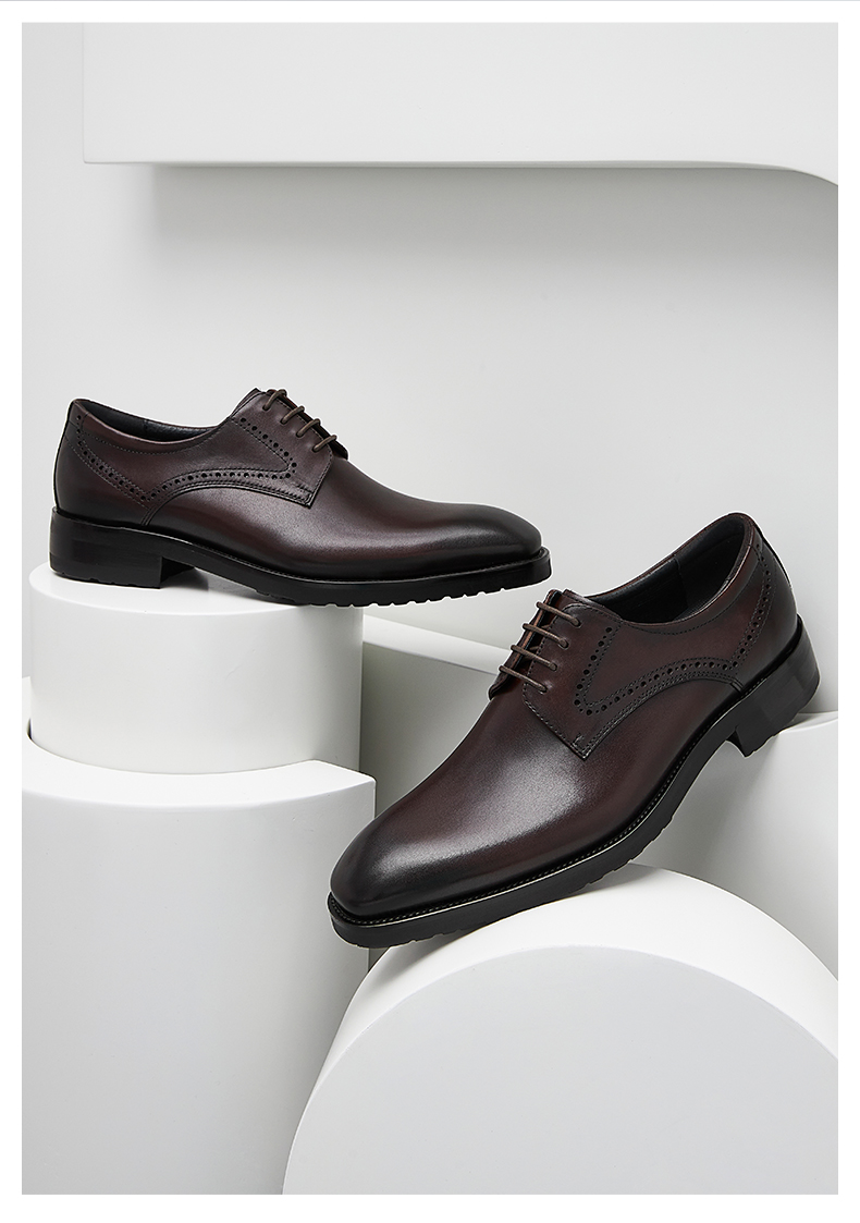 皮尔卡丹男鞋2022春季新款商务正装皮鞋男真皮男士轻底系带高端鞋黑色