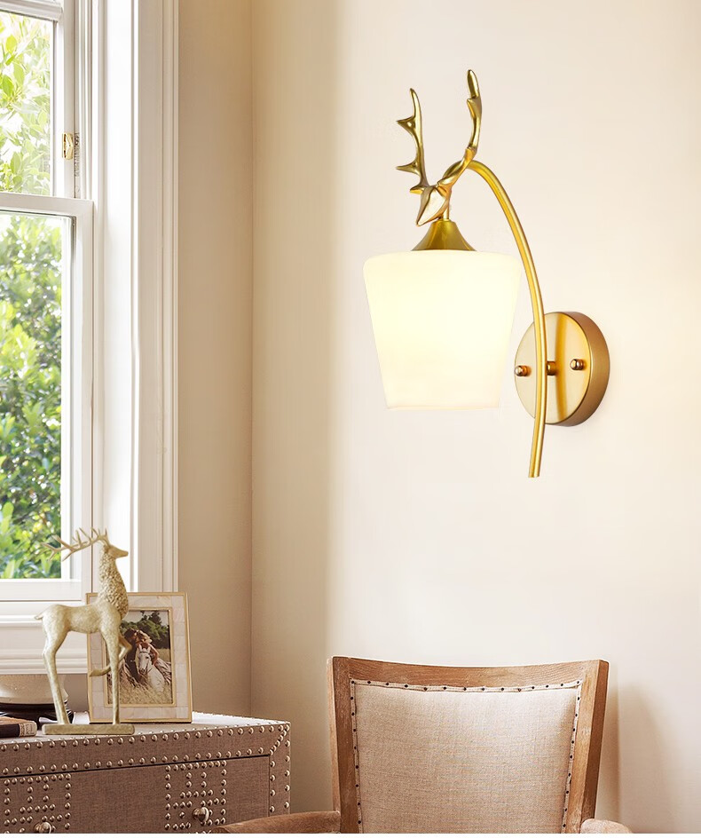 北欧壁灯卧室床头灯现代简约创意鹿角走廊过道客厅背景墙壁灯3030金色