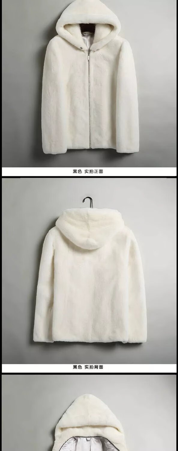 吉普(jeep)轻奢2022貂皮大衣男真貂白色短款连帽进口整貂天鹅绒水貂毛