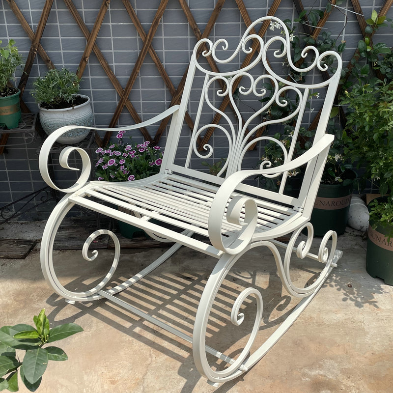 欧式铁艺躺椅复古户外摇摇椅庭院桌椅公园椅子休闲逍遥椅装饰 浅绿色