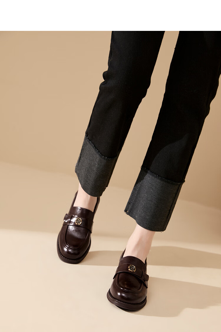 Westlink French Loafers for Women, 2024 New Autumn Slim-Fit Camellia Commuter Low-Heel Flats, Small Leather Shoes, Black, Size 36 24