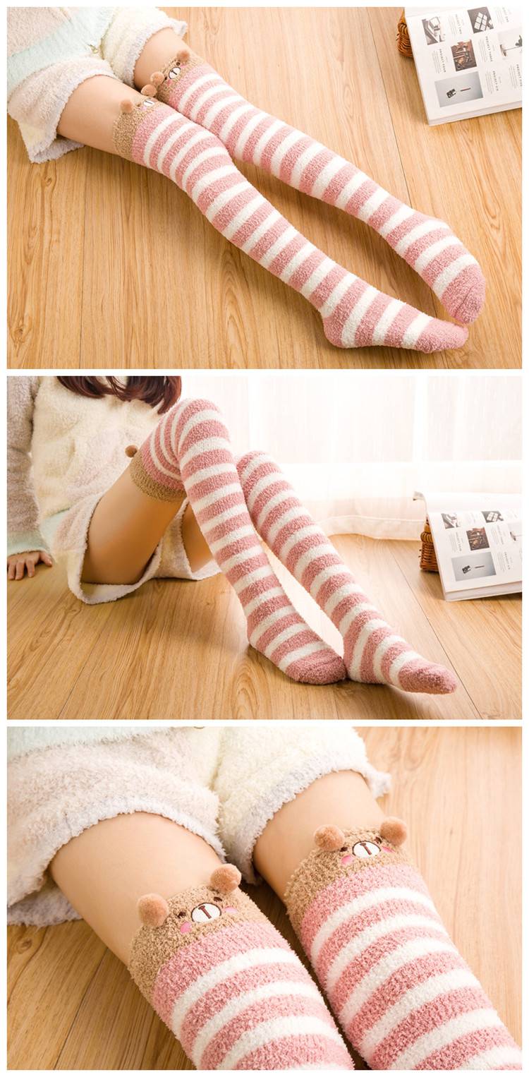 袜子女珊瑚绒过膝女冬加厚睡眠袜毛巾长筒护腿长袜套月子袜秋冬女生