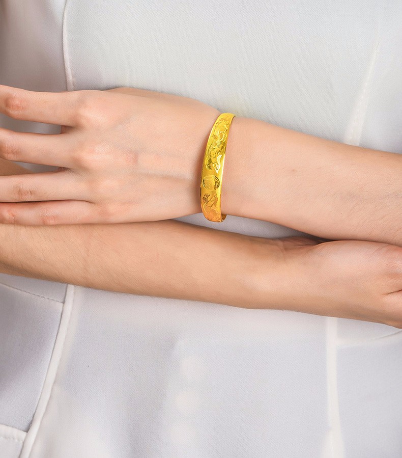 情妮珠宝 黄金手镯女 足金9999宽面凤凰实心金手镯 活口纯金推拉大金