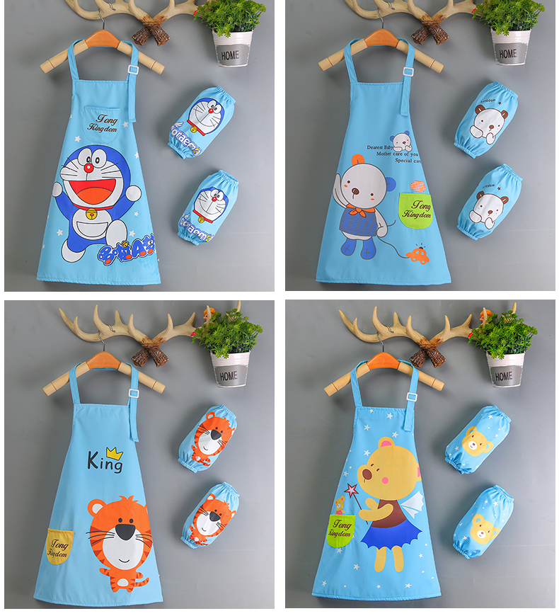 悦亲予美术画画儿童围裙画画衣女孩厨房女童幼儿园绘画防水小孩吃饭