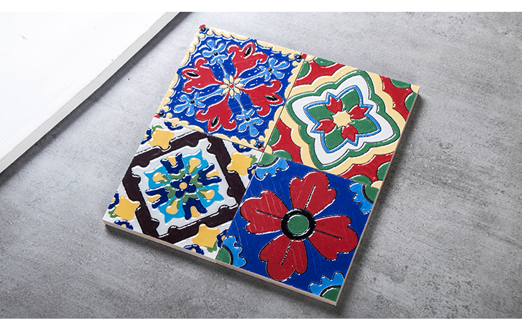 小花砖100x100北欧几何花砖仿古砖美式手工复古卫生间阳台花片砖款式5