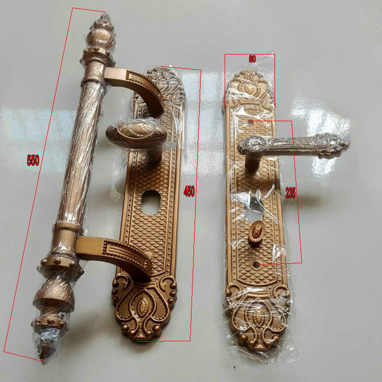 别墅大门锁豪华对开门双开门盗门把手大门拉手通用型锌合金手把古铜金