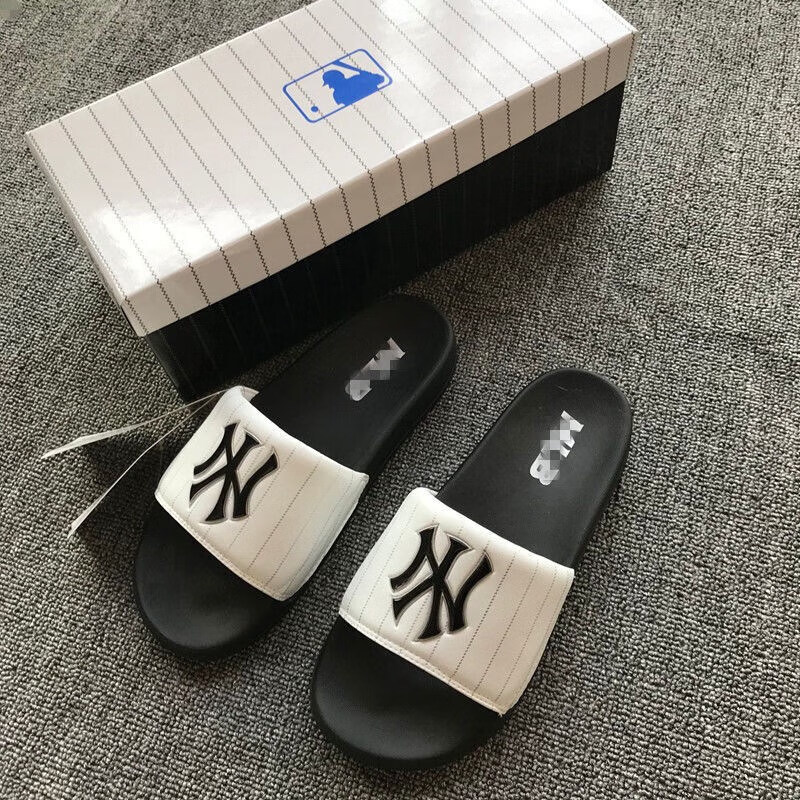韩国潮牌洋基队拖鞋夏季ny条纹时尚百搭男女情侣沙滩休闲凉拖 ny 黑色