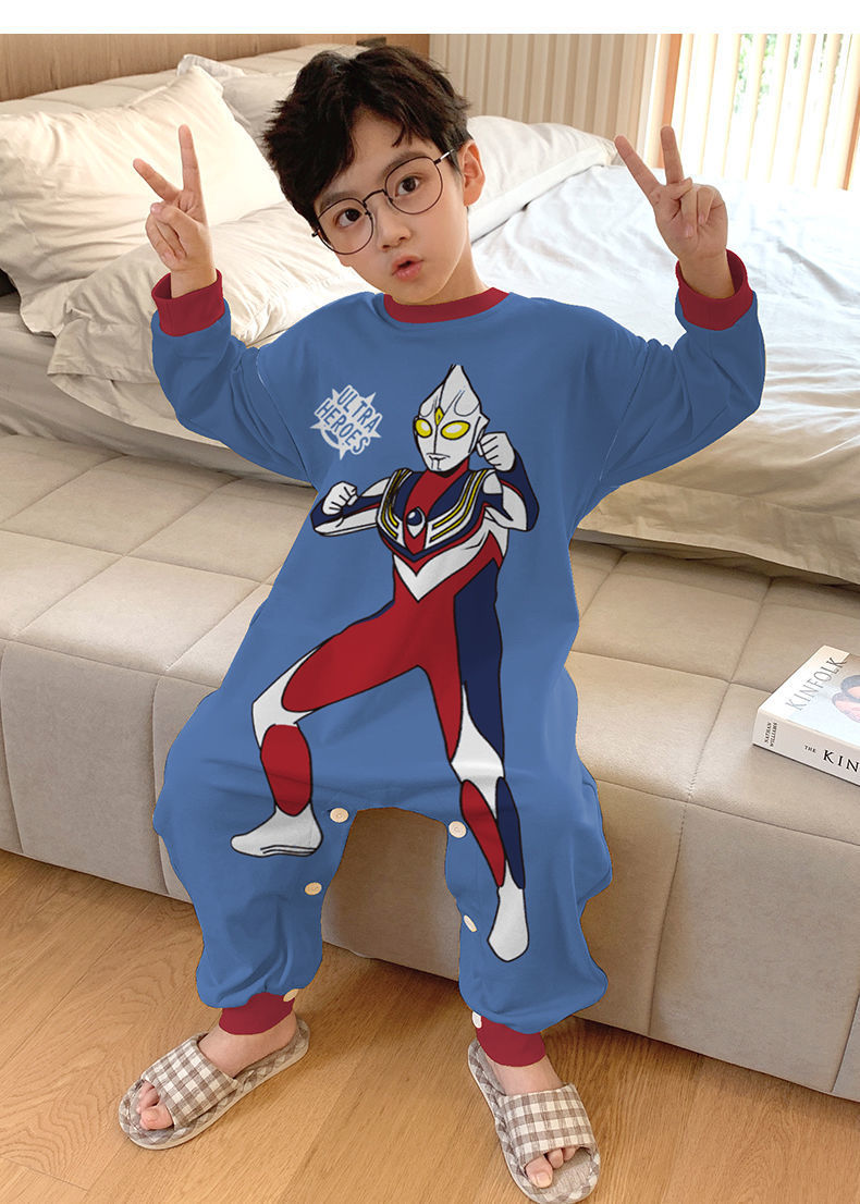 迪士尼奥特曼儿童连体睡衣男童莫代尔春秋款女中大童宝宝睡袋夏季空调