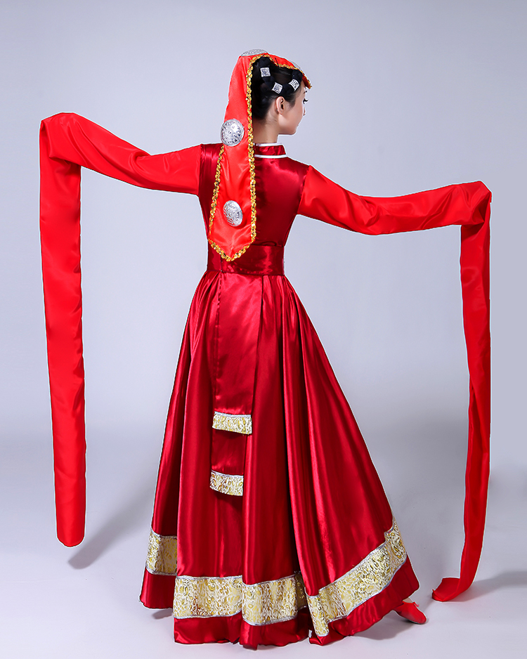 藏族舞蹈服带水袖演出服装西藏长裙藏袍少数民族服饰广场舞表演服蒙古