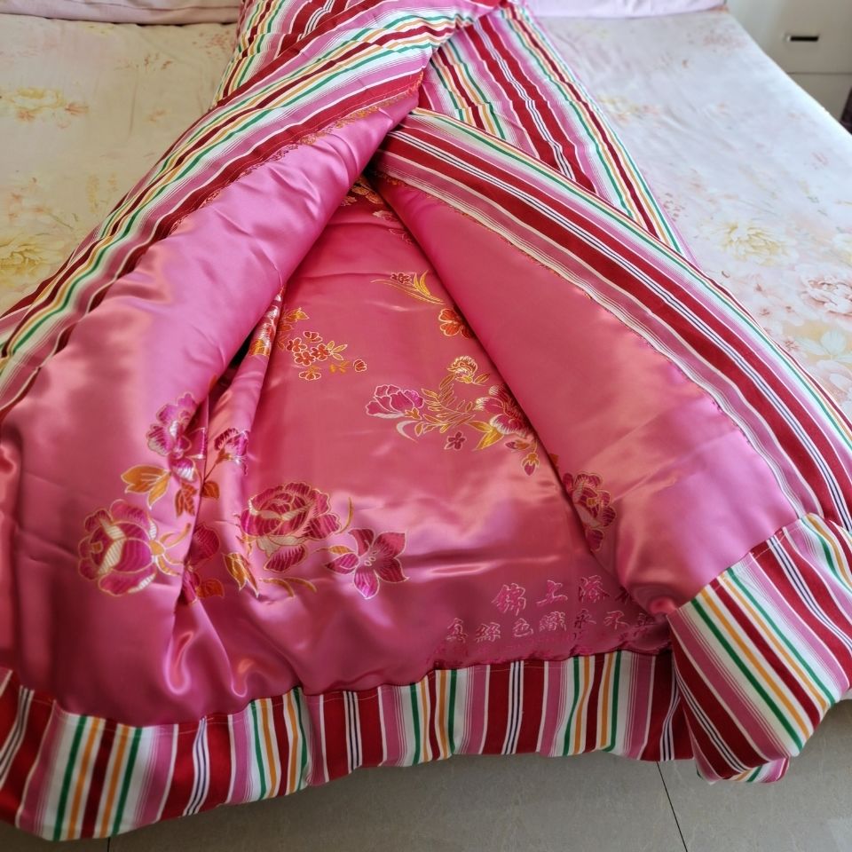 结婚被子喜被纯棉加厚条纹被里传统包边棉被丝绸缎子面结婚陪嫁喜被子