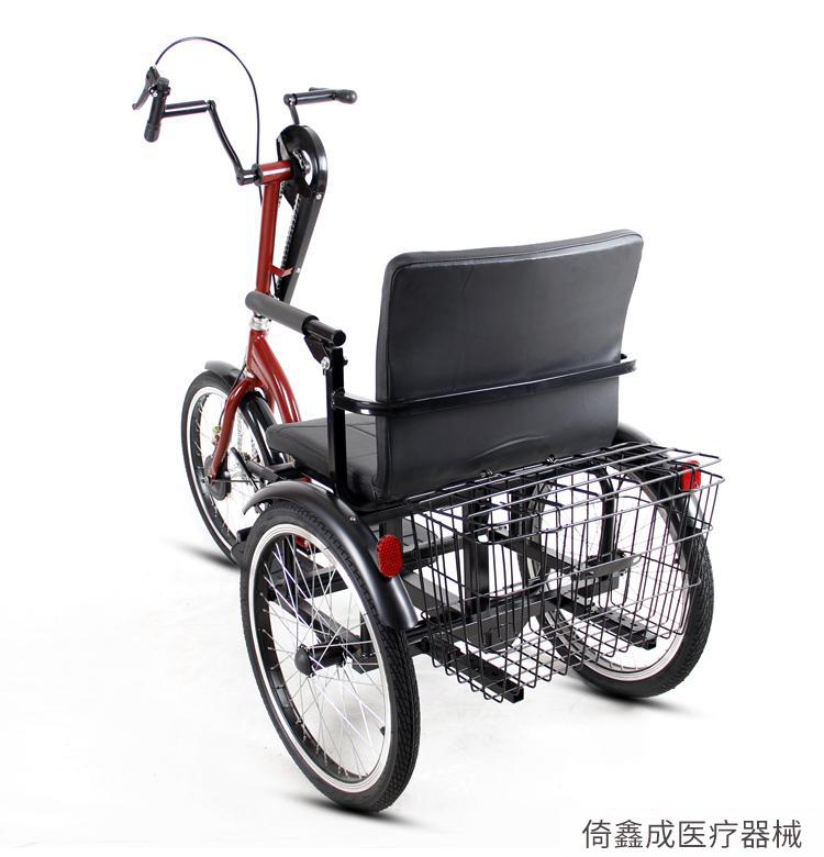 加厚老年人手摇自行车残疾人代步车康复轮椅车三轮酒红色