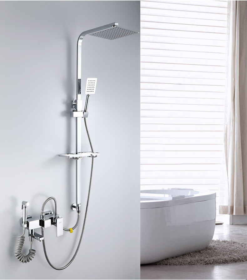 分体式淋浴花洒套装全铜冷热水龙头分离式活动浴室淋雨喷头沐浴器方体