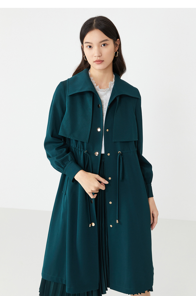 yiner音儿女装2021春季新款时尚洋气优雅复古中长款风衣外套 绿色 40